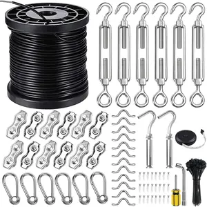 300FT Coated 304 Stainless Steel String Light Hanging Suspension Kits, Outdoor Globe String Light Hanging Kit Including Turnbuckles Enough Accessories With Use Manual
