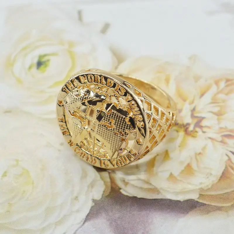 Men's Punk Hip-Hop Earth Ring, Copper Rings, Punk Style Ring, Highland Cow Ring, Hollow Design Ball Shape, Daily Wear Party Festival Jewelry, Durable Accessory, Perfect Gift for Boyfriend Father, Jewelry Rings