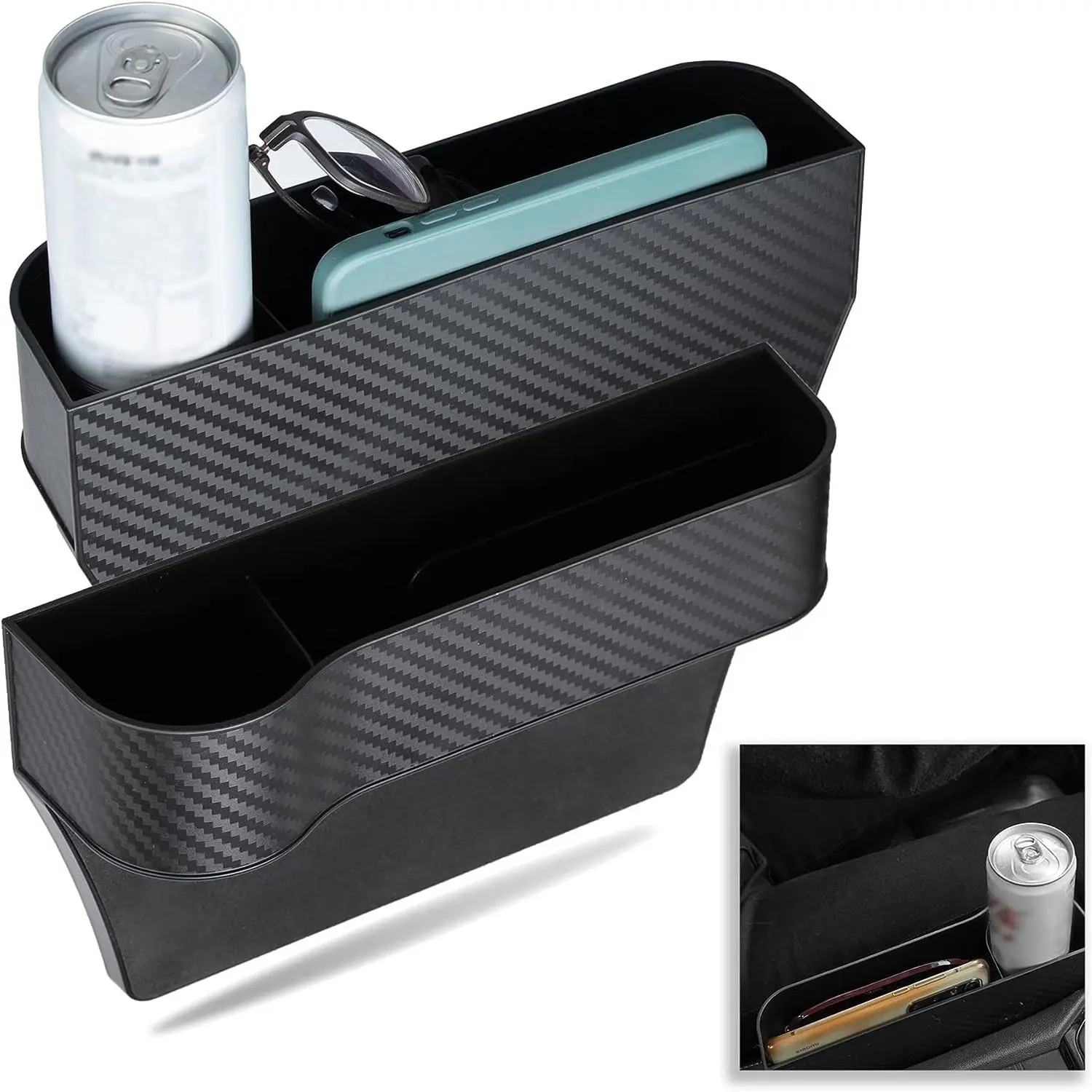 1pc multi-functional car seat storage box, car console side storage box with cup holder, car storage box front seat for mobile phones and fashion glasses, Car Storage Organizers