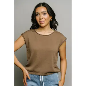 Morning Mocha Knit Top - Soft Lightweight Knit with Open Sleeves