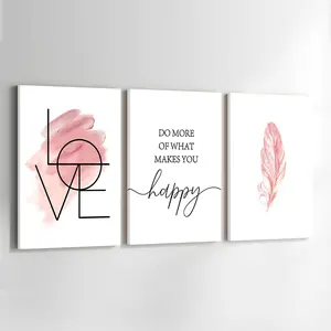 3Counts/Set Framed Blush Pink Do More Of What Makes You Happy Quote Canvas Poster, Quote Prints, Inspirational Fashion Wall Art, Artwork Wall Painting For Gift, Wall Picture for Living Room, Bedroom, Office, Wall Decor, Home And Dormitory Decoration