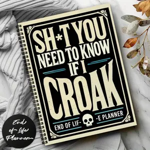 [Vintage Planner] 1pc Vintage Spiral Notebook | End of Life Planner & Organizer with "SH*T YOU NEED To KNOW IF I CROAK" Cover, Guided Final Arrangements Workbook for Possessions, Business Affairs, Last Wishes - Skull Design, Spiral Bound Planner