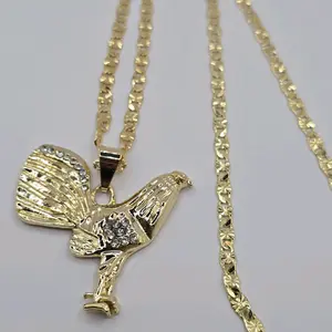 ROOSTER regular chain gold-plated clear  stones fashion style necklace 24"inches chain