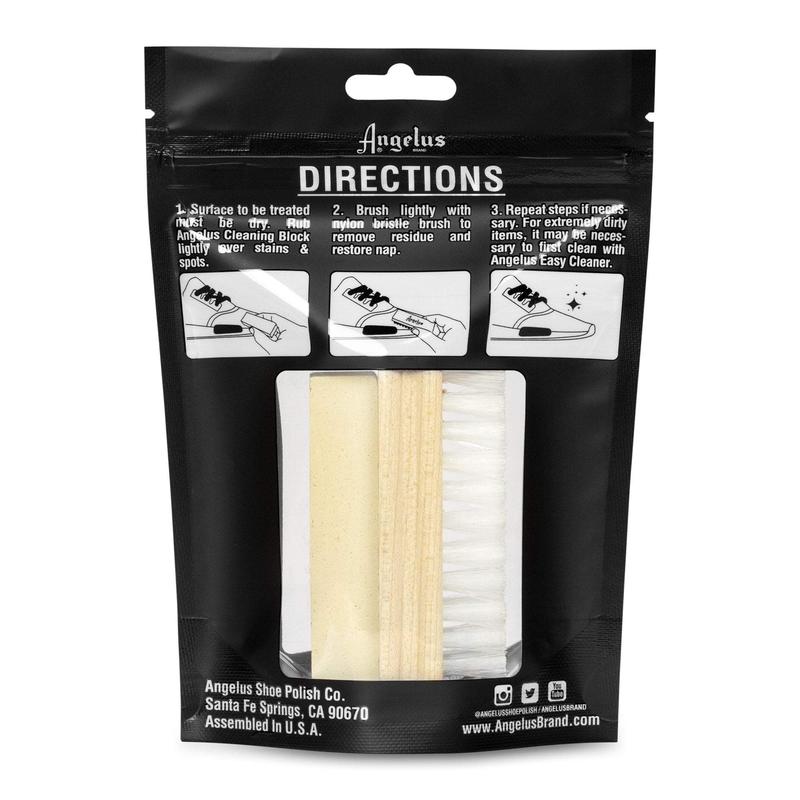 Angelus Suede & Nubuck Cleaner Kit - 1 Cleaning Eraser Block and 1 Nylon Bristle Brush - Eliminates Stains, Removes Spots, Restores Nap - UGG Cleaner for Leather Suede Shoe, Handbags, Jackets, Boots, Furniture, Cleaner For Uggs