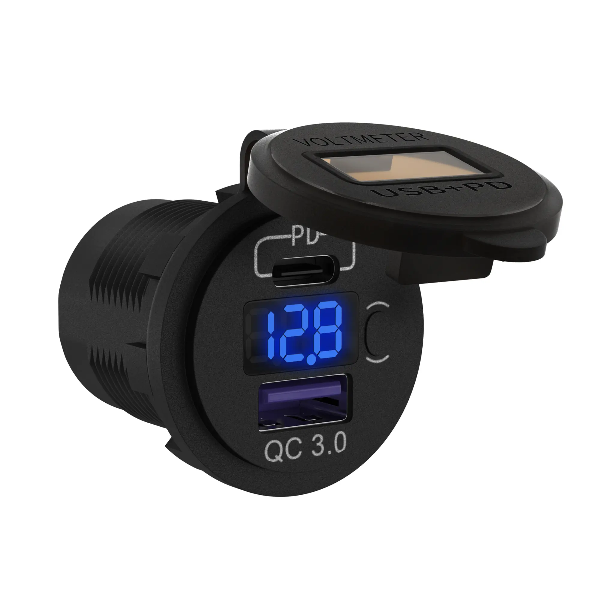 Eunik USB Socket 12 V Car with Switch LED USB Connection,Socket Car Charger, 48 W PD & QC 3.0 Quick Charge Double USB Port, Waterproof for Motorhome, Car, Motorcycle, Boat, Truck