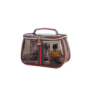 New Retro Vintage Vanity Bag, Ladies Large Capacity Makeup Organizer, Makeup Bags Large Capacity Waterproof Transparent Toiletry Bag, vintage transparent makeup bag (Brown)