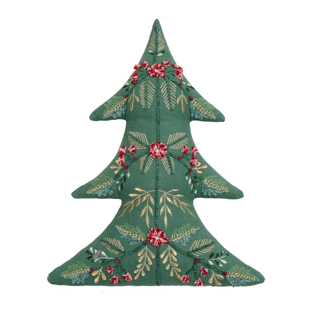 Handmade Christmas Tree Shape Embroidered Pillow - 12x16 in, 360 Stand, 100% Cotton Blend, Multi-Color, Blown-In Fill, Handmade Look, Soft Living Room Home Décor Soft Furnishing Pillow