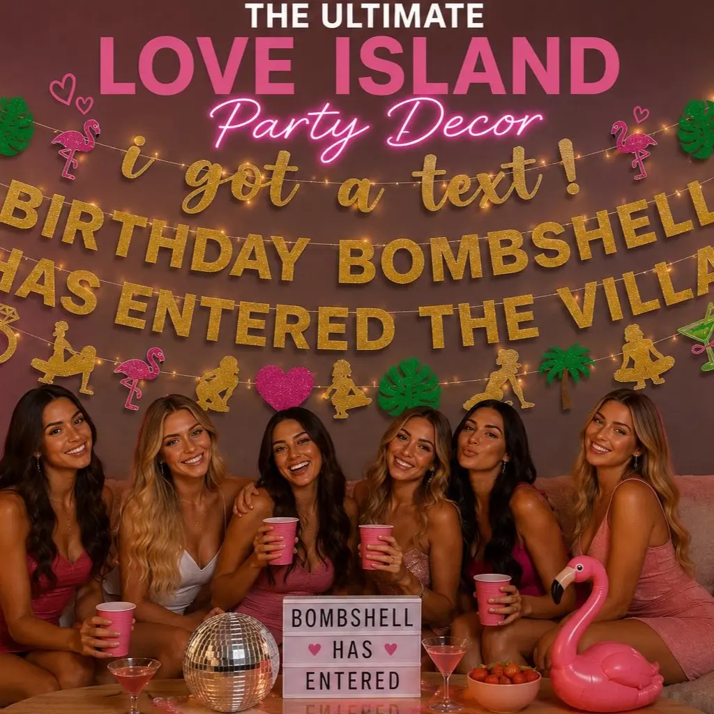 Glitter Love Island Bachelorette Party Decorations-A Birthday Bombshell Has Entered The Villa Banner Decor,Love Beach Bachelor