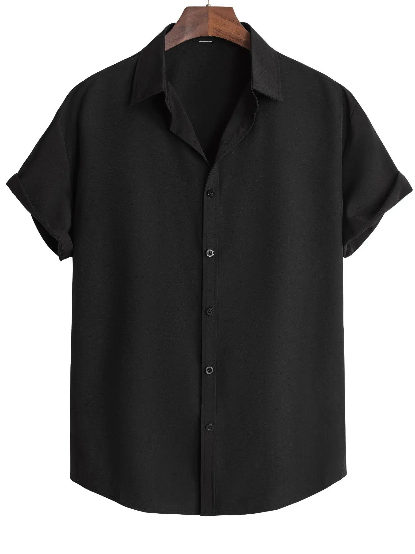 Men's Regular Fit Solid Button Front Shirt, Summer Clothes Fashion Casual Short Sleeve Collar Top for Daily Outdoor Wear, Men Streetwear Clothes for S