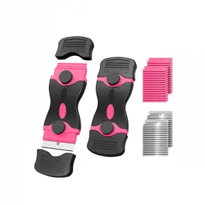 2 Pack Razor Blade Scraper Set, Includes 20 Plastic & 20 Metal Blades, Multi-Purpose Tool for Glass, Cooktop, Sticker Removal, Paint & Gum Cleaning (Pink)