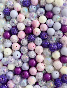 16mm Purple/White Mixed Beads, Randomly Assorted, Mixed Colors, Acrylic, Loose, Chunky, Round, Gumball, Crafting Supplies