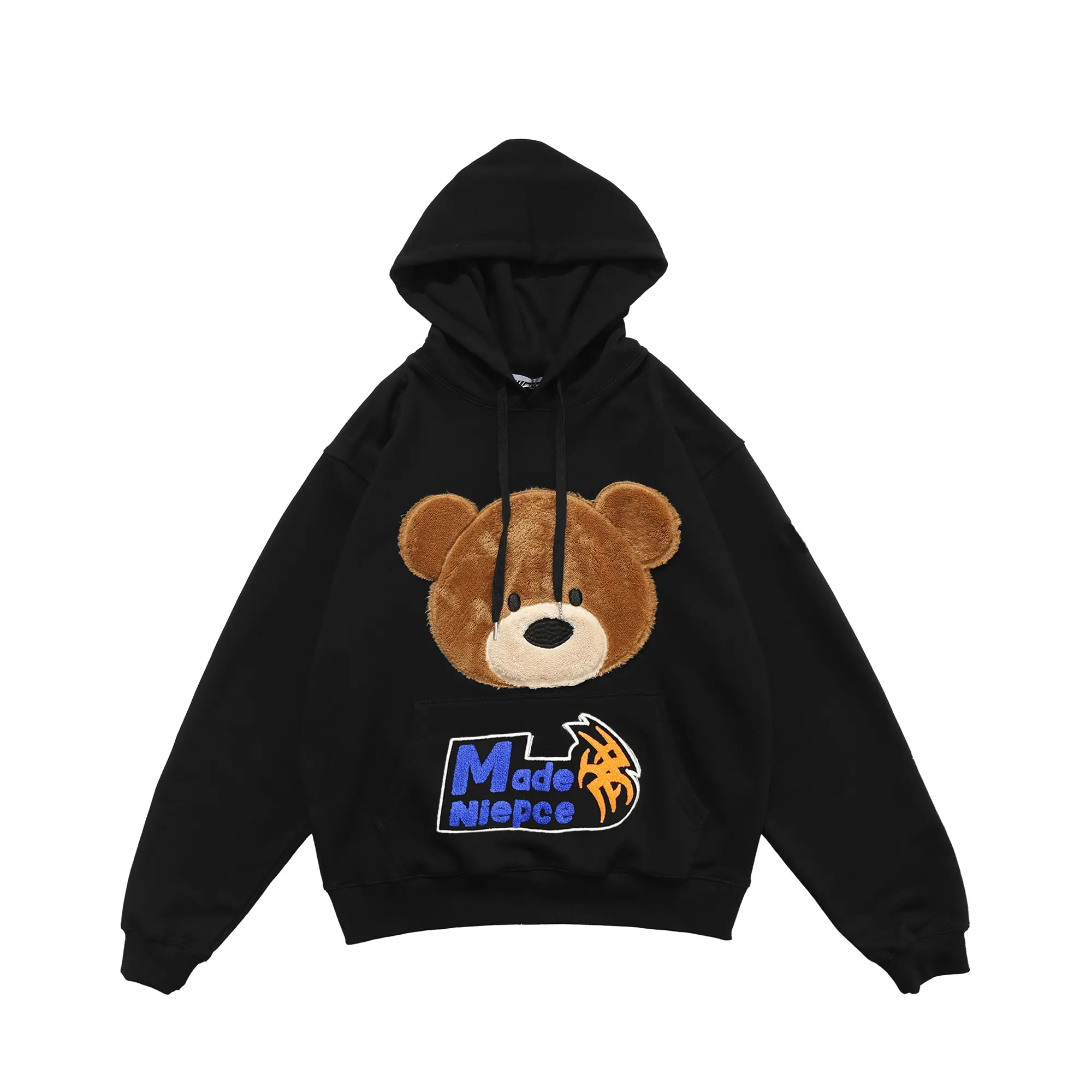 Niepce Japanese Streetwear Furry Bear Graphic Hoodie for Men