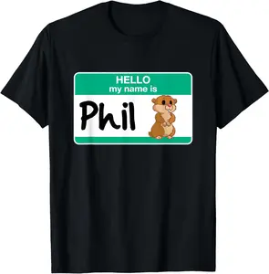 Cute Groundhog Day Punxsutawney My Name Phil Gopher Graphic T-Shirt Pure Cotton Graphic Tees Menswear Top: Gifts for Men & Women, Natural, Shortsleeve