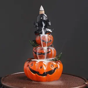 Halloween Pumpkin Design Incense Burner, 1 Count Handmade Waterfall Backflow Incense Burner, Home Office Decor Ornament, without Incense, Freshener
