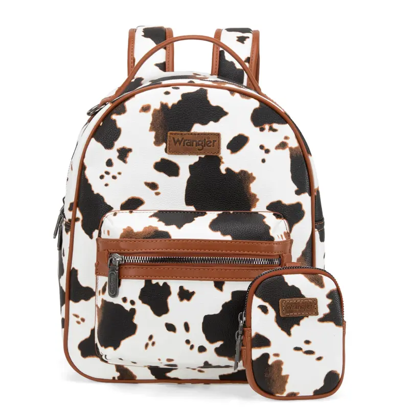 Wrangler Medium Cow Print Backpack Cute Daypacks Bookbag Purse for Women Casual