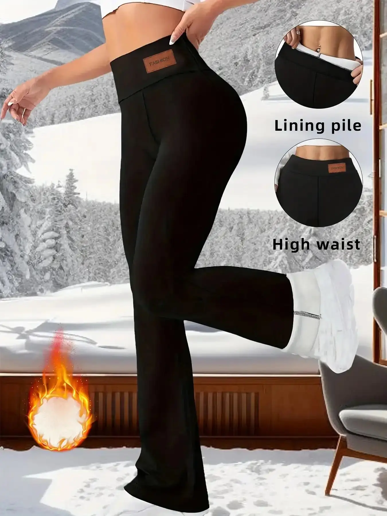 Sleek Fall & Winter Fleece Lined High Waisted Leggings, Slim-Fit Yoga Pants, Warm Thick Fabric, Casual Waist Trousers for Daily Wear, Sports Bottoms, Cold Weather, Wardrobe Staple, Comfort Fit, Comfortable Fit