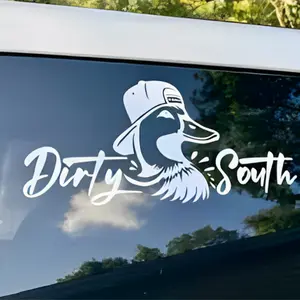 Dirty South Duck Sticker – Funny Southern Style Decal with Cool Duck in Backwards Cap for Cars and Trucks