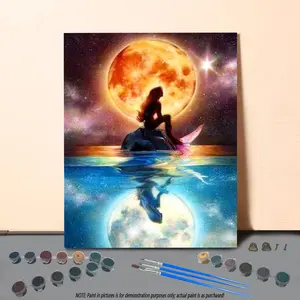 Mermaid Pattern DIY Painting By Numbers Kit, 1 Set DIY Paint By Numbers Kit with Tools, Wall Art Decoration for Home Living Room Bedroom