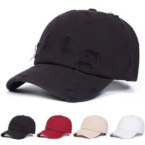 Unisex Solid Color Vintage Holes Wash Baseball Cap Outdoor Adjustable Sunscreen Leisure Hat Spring Autumn Travel Tourism Beach Vacation