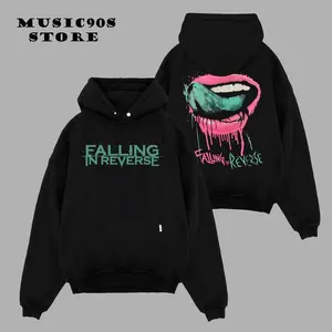 Falling In Reverse "Lips & Tongue", Premium Soft Cotton, Punk Rock Aesthetic Neon Drip Graphic, Rock & Metal Fans, Black Heavyweight Hoodie, T-Shirt & Sweatshirt