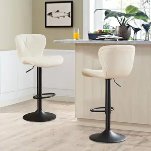 Bar Stools Set of 2,Adjustable Swivel Counter Height Barstools with Back,Faux PU Leather Upholstered Home Bar Chairs with Metal Base,Adjustable Bar Stools 24" to 32",Faux Leather Kitchen Bar Stool