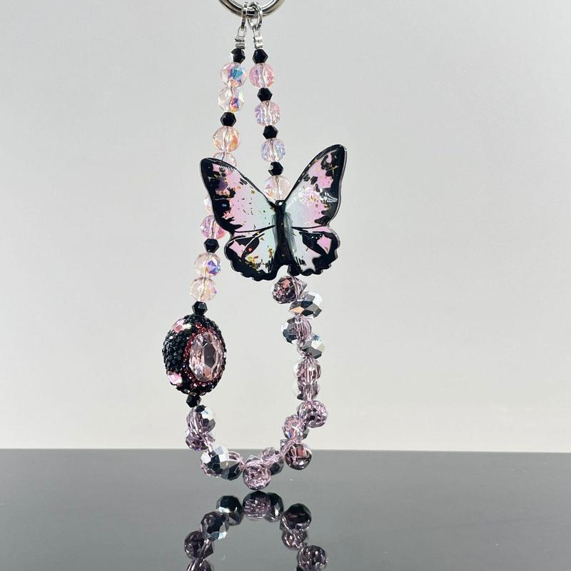 Butterfly Design Beaded Phone Chain, DIY Premium Smudge Bow Beaded Crystal Lanyard, Phone Wrist Lanyard, Earphone Case Key Camera Ornament, Charms