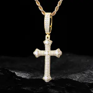 LANDEN Moissanite Cross Necklace for Men 925 Sterling Silver Moissanite Cross Pendants Iced Out 18K White Yellow Gold Plated Hip Hop Diamond Cross Chain Birthday Christmas Gifts