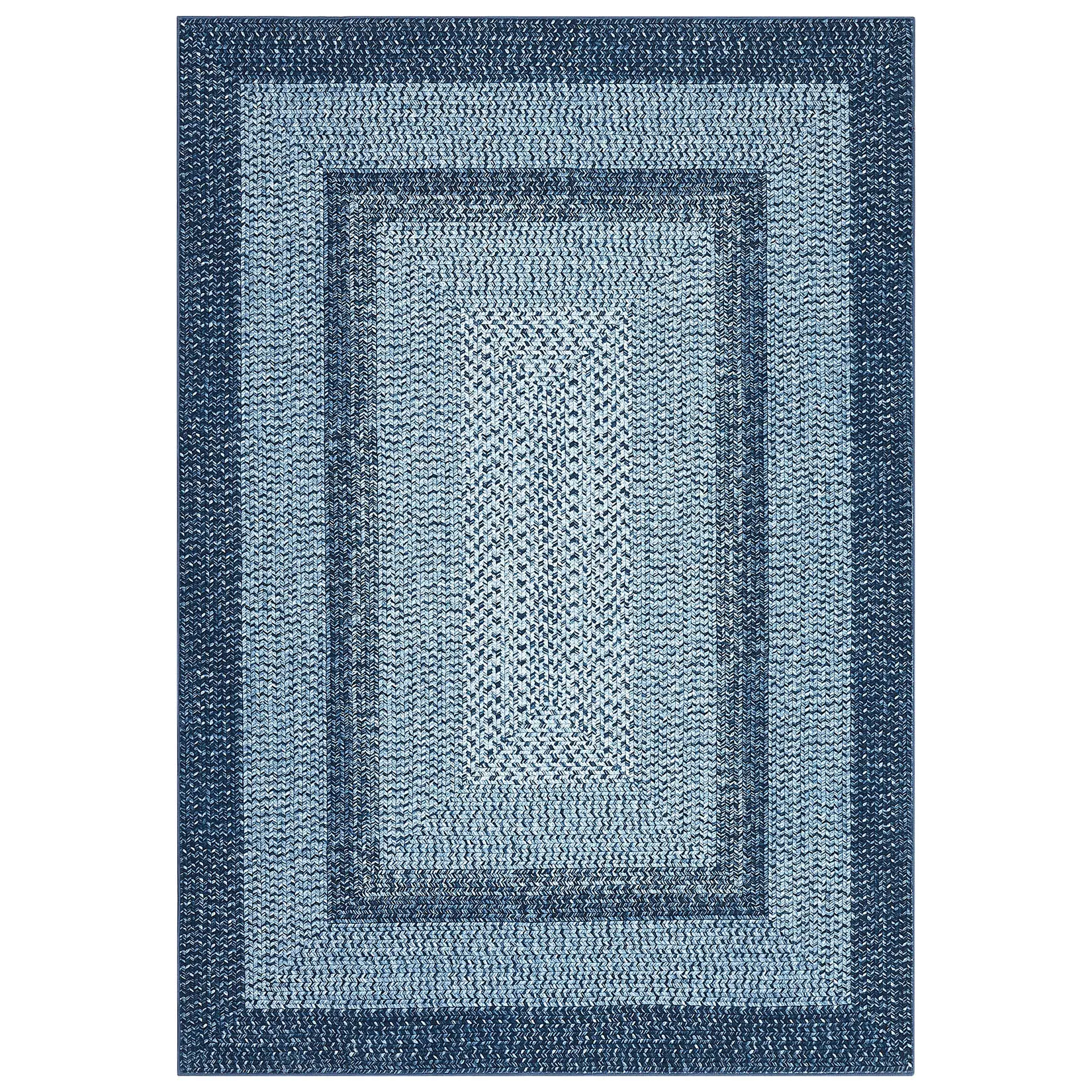 2x6 ft Modern Blue Rectangular Indoor Geometric Runner Rug - Soft, Non-Slip, Bordered, Durable Low Pile Machine Washable Area Rug, Durable Area Rugs, Low Pile Rugs