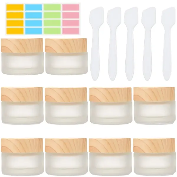 10PCS 15ML Glass Cosmetic Containers Empty Sample Jars with Leak Proof Lids,1PC Color Sticker,5PC Cosmetic Face Cream Spoon,Makeup Sample Containers for Lotion Cream Cosmetic.Home Goods