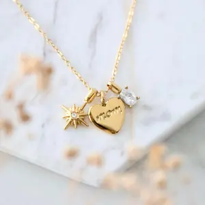 Mom Charm Necklace with Heart & Starburst