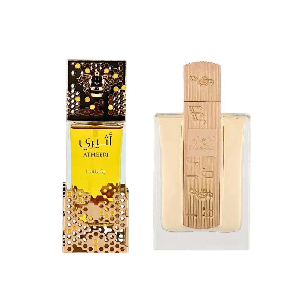 Lattafa Angham and Atheer Eau de Parfum Bundle – (2 x 3.4 Oz / 100ml) Lattafa Angham and Atheer Eau de Parfum Bundle – (2 x 3.4 Oz / 100ml)