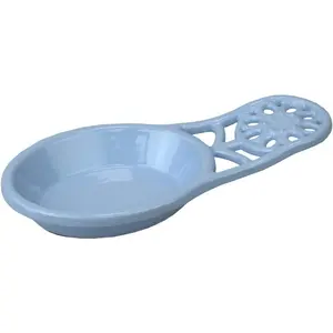 Sunflower Cast Iron Spoon Rest for Cooking Utensil, Ladle, Spatula Holder for Kitchen Countertop, Stovetop, Dinning Table, Light Blue