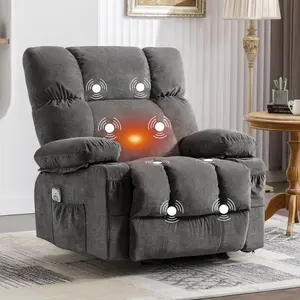 JONPONY Manual Recliner Chair with Heat Therapy and Massage Function, Heavy Duty Reclining Mechanism Massage Chair, Elderly Single Rocker Sofa with Cup Holders for Bedroom Home Theater