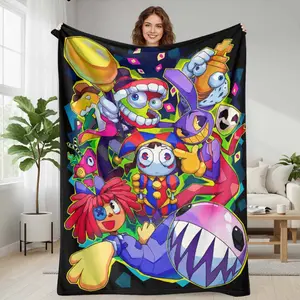 Grotesque Carnival Flannel Blanket  Whimsical Character Print  Super Soft Cozy Warm Breathable  Perfect for Living Room Couch Sofa Bedding Decor  Unique Gift for Birthday Halloween Christmas Movie Night summerwins