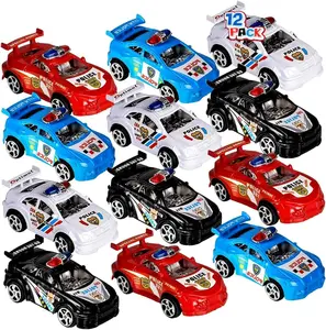 Pullback Mini Police Toy Cars for Kids, Set of 12, Pull Back Racers in Assorted Colors, Police Birthday Party Favors for Boys and Girls, Goodie Bag Fillers, Small Game Prizes