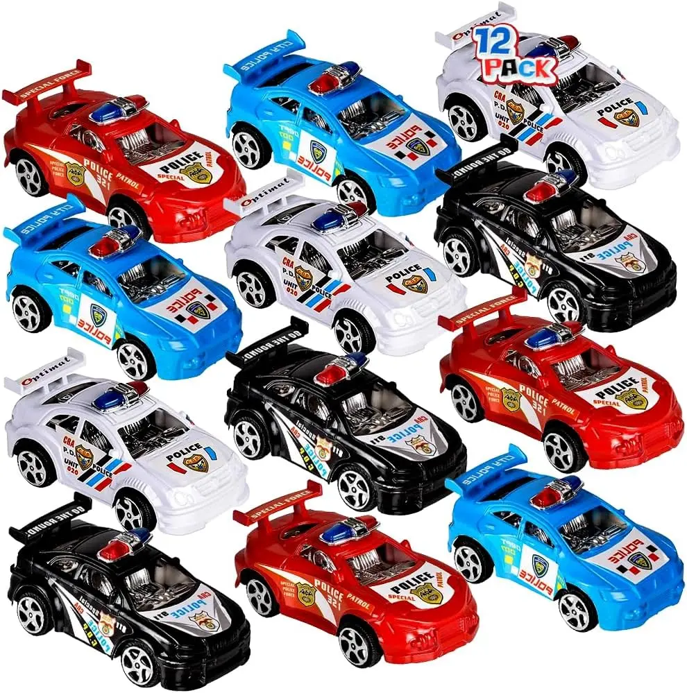 ARTCREATIVITY 12-Piece Pullback Mini Police Toy Cars - Mini Cop Car Pull Back Racers in Assorted Colors, Kids' Birthday Party Favors, Goodie Bag Fillers, Small Game Prizes
