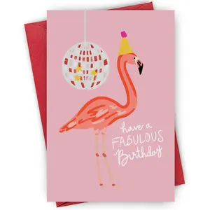 Flamingo Design Birthday Card, 1 Count Creative Birthday Greeting Card with Party Hat, Birthday Gift for Friends, Family, Coworkers, Fun Party Cards