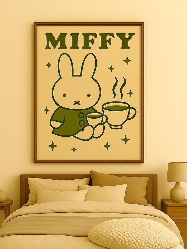 Retro Miffy Matcha Print: Nostalgic Nursery Art Poster - Canvas
