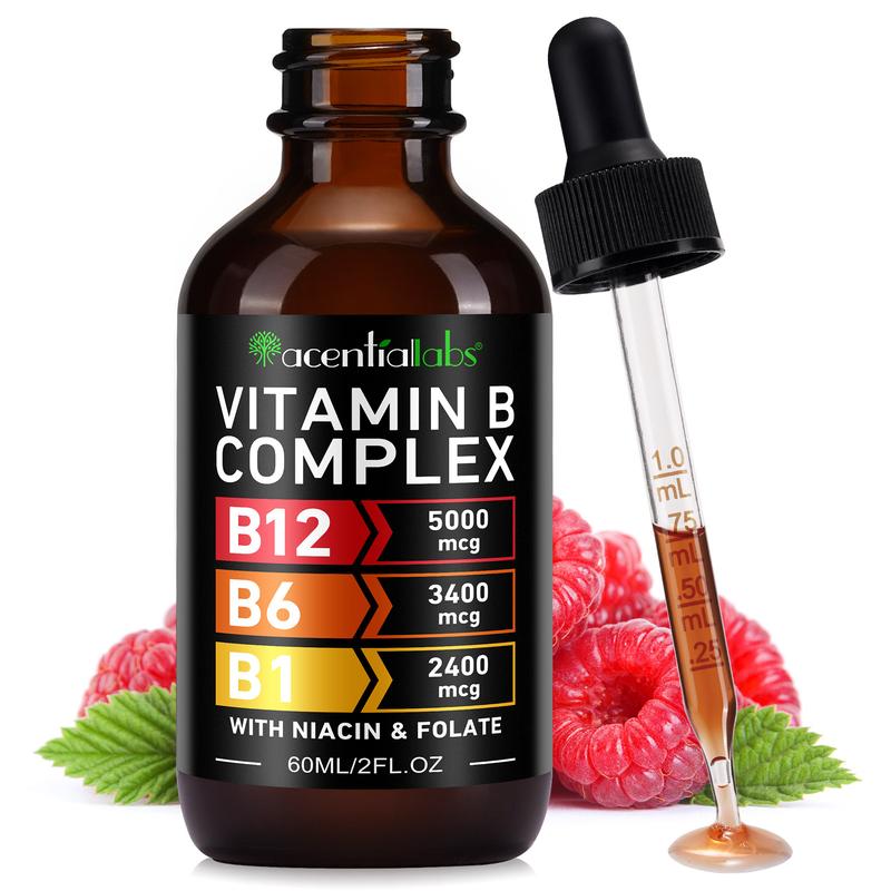 Acentiallabs Vitamin B-Complex with B12, B6, B1, Niacin, and Folat -B Complex Liquid Drops For Women & Men, Supplement 2fl oz Acentiallabs Vitamin B-Complex with B12, B6, B1, Niacin, and Folat -B Complex Liquid Drops For Women & Men, Supplement 2fl oz
