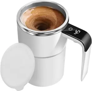 No more stirring!  This white automatic stirring mug with a digital display creates perfect swirls for coffee, matcha, or protein shakes—USB rechargeable, sleek, and ideal for busy mornings or lazy afternoons!