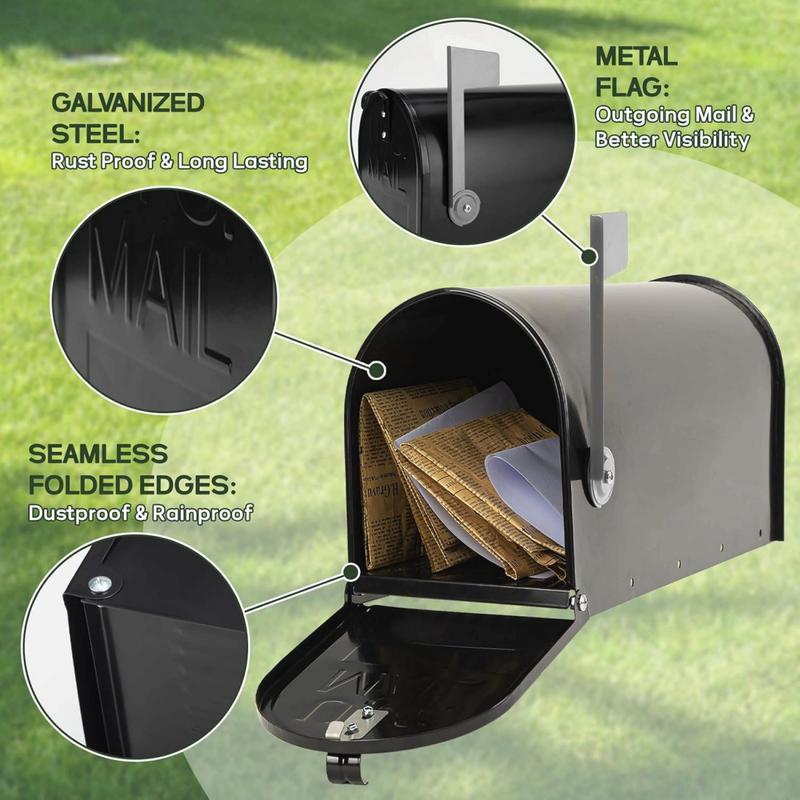 Galvanized Steel Post-Mount Mailbox 20"x8.7"x6.7" - Weatherproof Outdoor Lockable Mailbox with Anti-Rust Coating, Medium Capacity/Apartment Security Organiser Racks