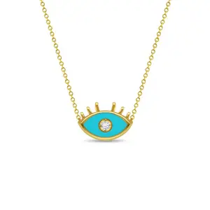 14k Gold Evil Eye 14" Preteen / Teen Necklace Enamel