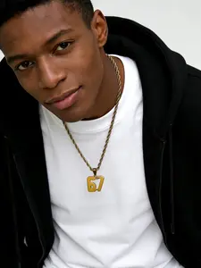 Hip hop fashion number 67 pendant necklace with stainless steel twisted chain, suitable for daily wear, vacation and dating occasions, and is also a surprising and exquisite small gift.