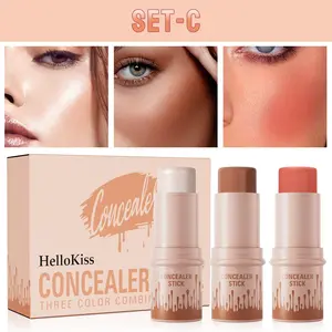 3-In-1 Cream Matte Buildable Contour Set: Sculpting Stick, Blush Stick, Highlighter Stick, Bronzer, Matte Bronze Color, Non-Greasy Waterproof Formula