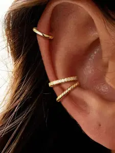 3-Piece Minimalist Pure Copper Zircon Earrings, No Piercing Design, Unique Personality Ear Cuff Style, Fashionable Daily Wear, Earring Stacking Set