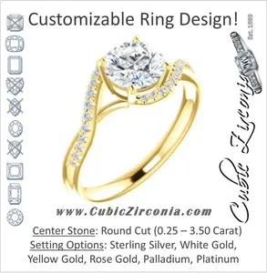 Cubic Zirconia Engagement Ring- The Nikita (Customizable Round Cut Bypass Split-Band Style with Micropavé Band Accents)
