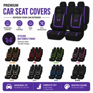 5-Seat Car Seat Covers, Butterfly Embroidery Design, Classic Style, Thin 2mm Thickness, All-Season Use, Durable & Aesthetic