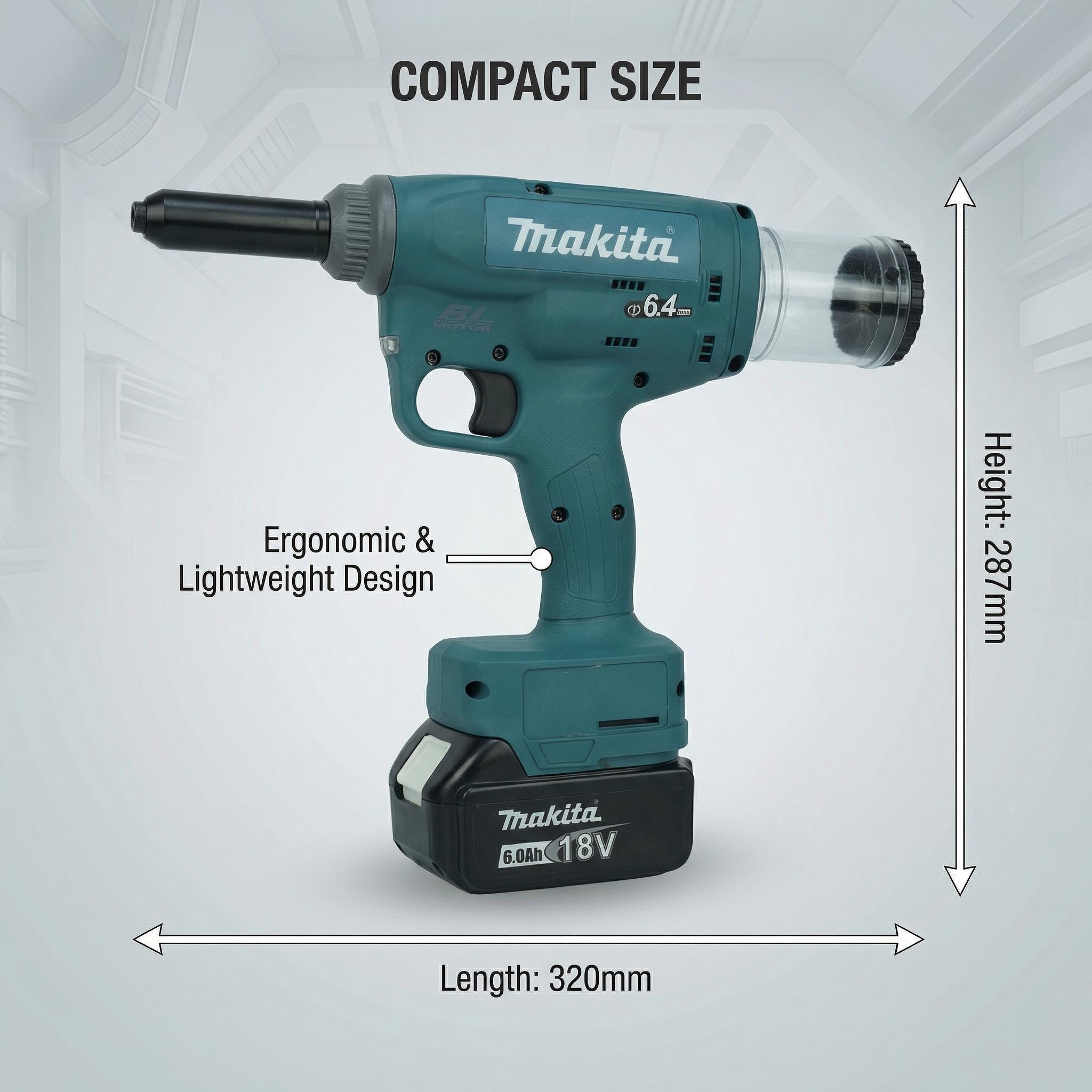 Makita Battery Rivet Gun 360W Output 25mm Stroke For Steel Aluminum Fastening Tasks tool kit set machine power cordless drill brushless great gift workshop use diy repair work
