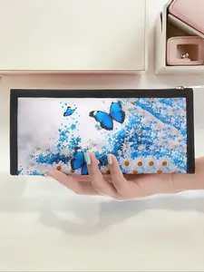 Floral Butterfly Pattern Triangular Pencil Case, Portable Multi-Functional Stationery Bag, Zipper Design, Unisex, All Seasons