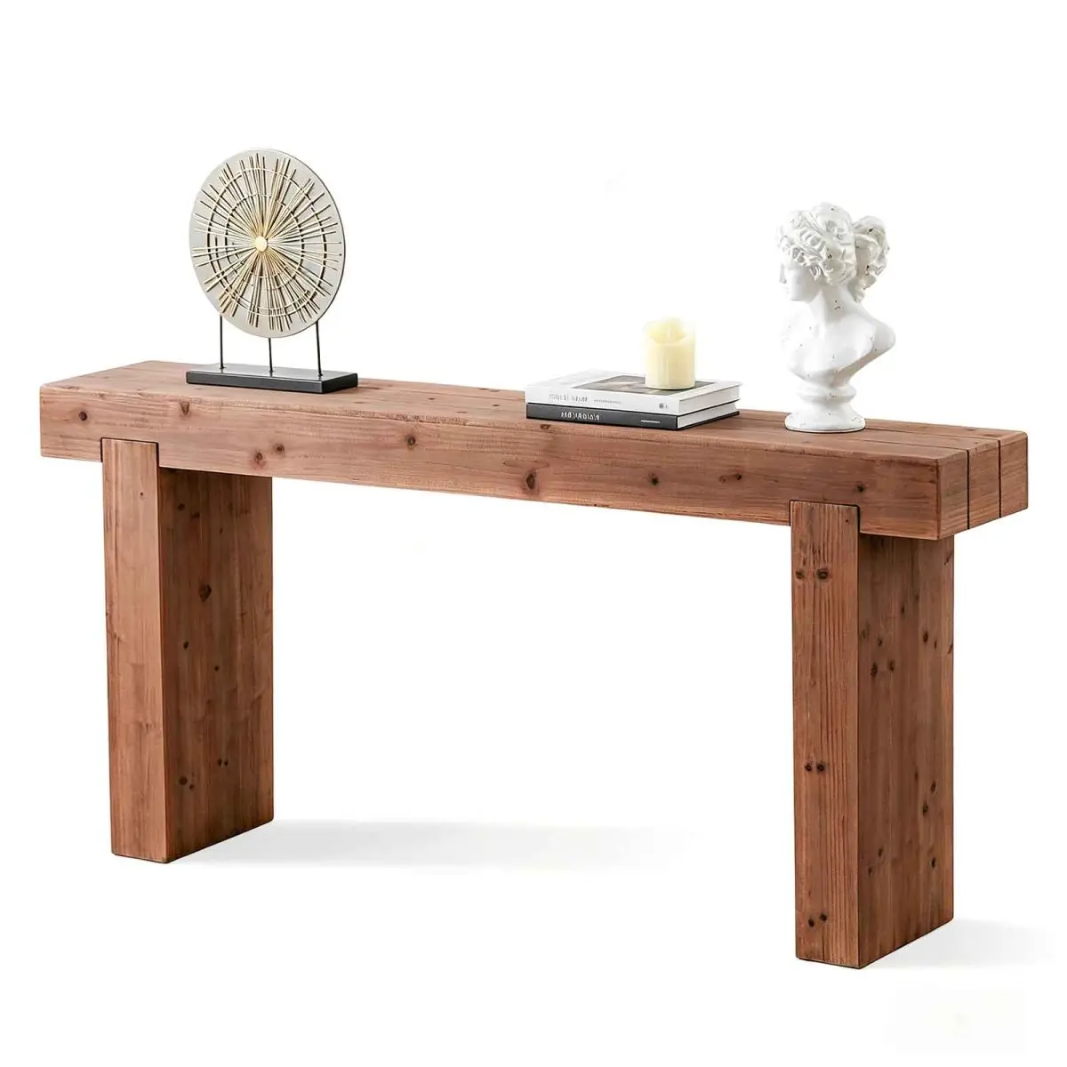 Espresso Acacia Wood Rectangle Console Table - 63" Long, 29.53-in Height, Natural Texture, Visible Wood Knots, MDFF, Simple Elegant Design, Space-Saving Indoor Furniture, Console Tables